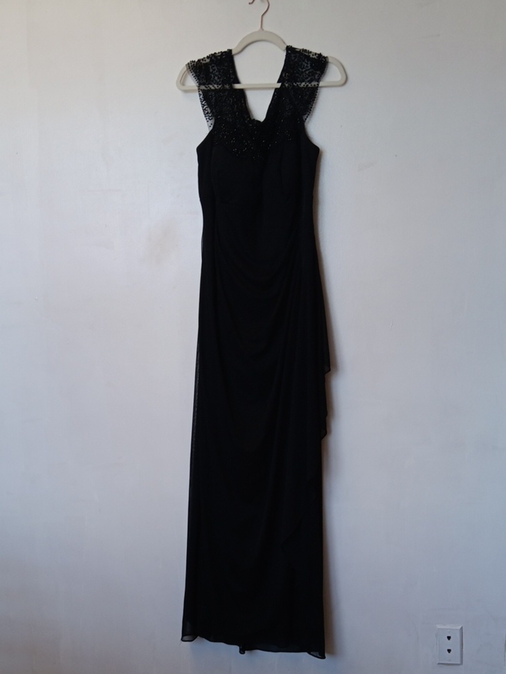Xscape Black Lace-Shoulder Maxi Gown